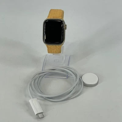 Apple Watch (Series 8) 41mm Gold Stainless Steel (LTE) Yellow Braided Solo Loop - Image 1 of 4