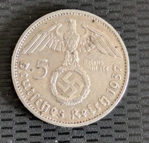 Deutschland Drittes Reich Münze 5 Reichsmark 1937 E Hindenburg mit Hakenkreuz - Bild 1 von 2