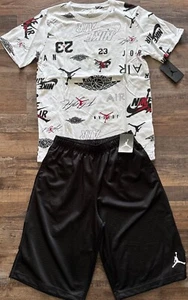 NWT Nike Jordan Boys YXL Black/White/Red Graphic Print Shorts Set XL - Picture 1 of 4