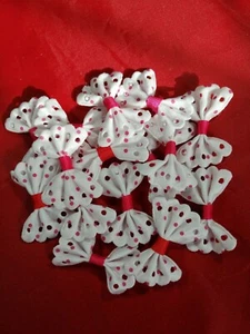 15 Mini White Spot Satin Ribbon Bows Craft Cardmaking Embellishment Scrapbooking - Picture 1 of 8