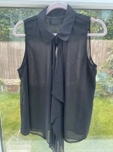 Size 10 Kardashian Kollection Blouse Sleeveless Top Black Sheer Draped Front - Picture 1 of 12