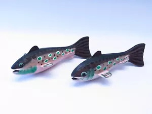 2 Midwest Of Cannon Falls ornamenti da pesca in legno vintage trota arcobaleno salmone PESCE - Foto 1 di 9