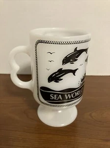 Vtg Sea World Dolphin/Whale Pedestal Milk Glass Mug/Cup - Picture 1 of 8