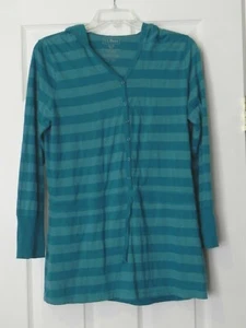 LL Bean Girl's Size XL 18 Green 2 Tone Stripe LS Tunic Top w/Hoodie Item-OJPP8 - Picture 1 of 2