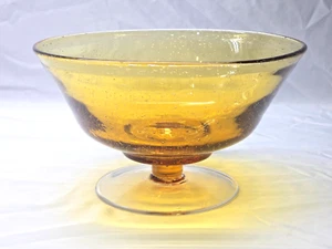 ARTLAND Pedestal Bowl IRIS CITRINE 9.5" Blown Air Bubble Glass Serving Bowl - Picture 1 of 5
