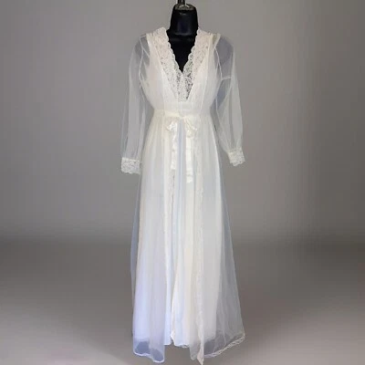 Vintage Miss Elaine Talla Xs? Camisón y bata marfil ¡Increíble! Y2 Foto 1 de 4