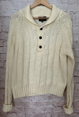 Suéter De Colección John Blair Para Hombres M Tejido con Cable Capucha Cuello Pullover Botones Abuelo Foto 1 de 4