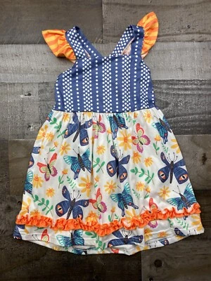 Vestido Marie Nicole Niñas Talla Mediana Azul Naranja Mariposa Volantes Sin Mangas Foto 1 de 4