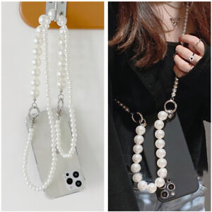 Crossbody Lanyard Necklace Bracelets Soft Gel Phone Cover Case with Pearls Chain