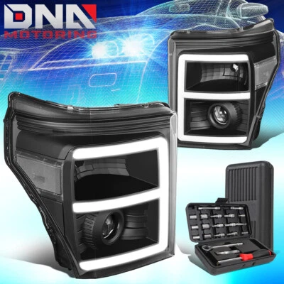 FOR 2011-2016 F250/F350/F450 LED DRL TUBE BLACK CLEAR PROJECTOR HEADLIGHTS+TOOLS - Imagem 1 de 4