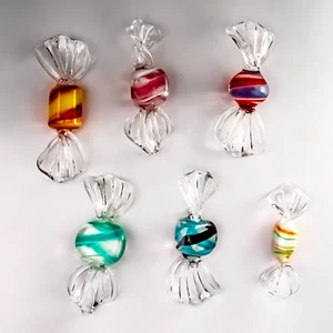 6 Hand-Blown Glass Sweets, Italian Style Wrapped Candies, Art Glass Ornament - Picture 1 of 8