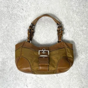 PRADA Buckle Handbag Shoulder Tote Bag Nylon Leather Brown Used Ex+ Authentic JP - Picture 1 of 9
