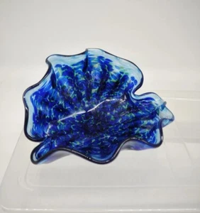 Signed Opal Art Glass Multi Color Clam Shell Trinket Dish Tray USA - Picture 1 of 9