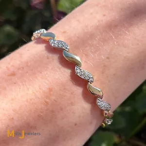 14k Two-Tone White Yellow Gold Diamond Link Bracelet - Picture 1 of 9