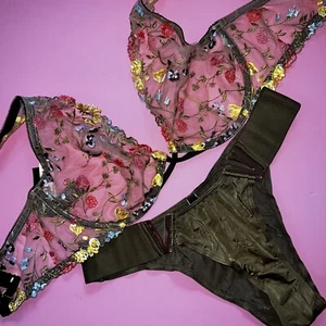 Victoria's Secret 34A,34D,34DD,34DDD,36A/36B,36D,36DDD BRA SET green EMBROIDERED - Picture 1 of 7