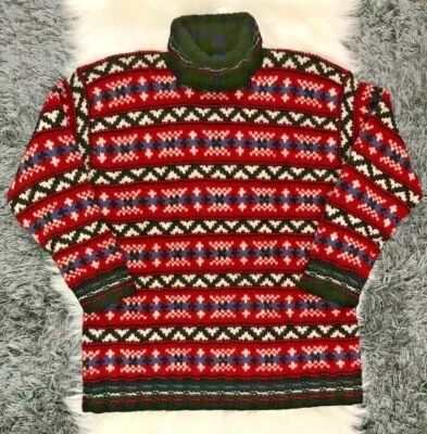 Suéter Rojo Tejido a Mano Jones New York Sport Fair Isle Talla M Lana Manga Larga HO Foto 1 de 4