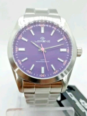 OROLOGIO UOMO LORENZ GLAM QUADRANTE VIOLA BRACCIALE ACCIAIO SATINATO  CASSA 41mm - Immagine 1 di 4