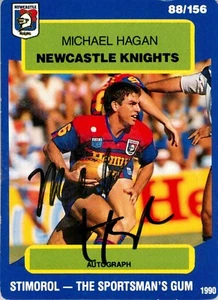Signed 1990 Newcastle Knights NRL Stimorol Scanlens Card - Michael Hagan - Picture 1 of 3