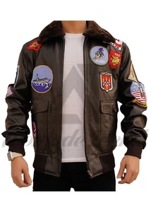 Giacca da volo G1 Bomber Maverick Aviator Air Force vera pelle collo pelliccia - Foto 1 di 11
