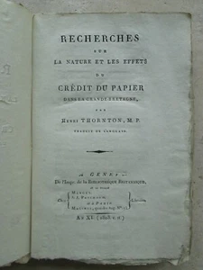 THORNTON : Recherches crédit du papier, monnaie, or en Grande Bretagne, 1803. - Picture 1 of 22