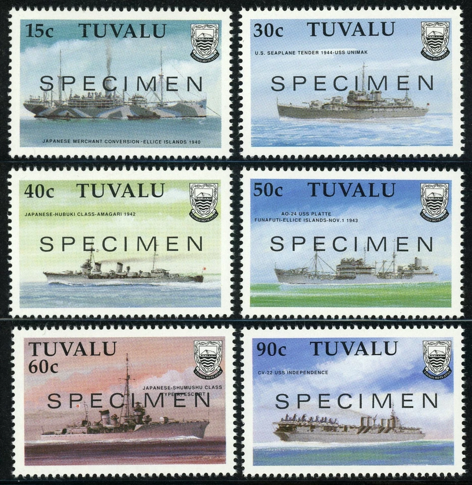Estampillas postales Tuvalu #543-548 barcos de la Segunda Guerra Mundial muestras barcos 1990 como nuevas sin precio base Foto 1 de 1