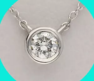 Bony Levy Petite Bezel Diamond Solitaire Necklace .05CT G Color 14K WG Adj Chain - Picture 1 of 8