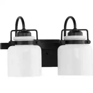 Progress Lighting Fessler 13 in. 2-Light Matte Black Opal Glass Vanity Light - Picture 1 of 14