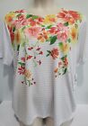 NWT Alfred Dunner Women White Striped Floral Top Round Neck Short Sleeve Plus 1X