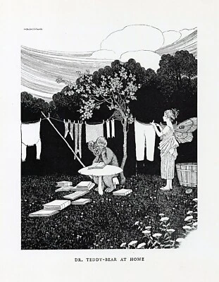 1925 Ida Rentoul Outhwaite Fairy Print "Dr. Teddy-Bear at Home" Book Plate - image 1 of 3