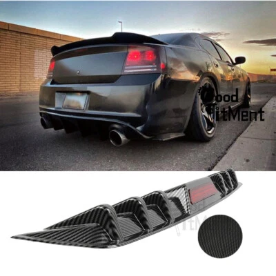 For Dodge Challenger Charger Carbon Fiber Rear Bumper Diffuser W/ Red LED Light - Image 1 of 4