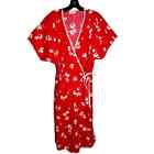VTG Hawaiian Heather Collection Red Floral Wrap Dress Coverup Made in USA L/XL