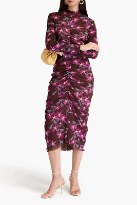 Vestido Diane Von Furstenberg Paris Nuevo sin Etiquetas Talla L Reversible Malla Acanalada Floral Marrón Foto 1 de 4