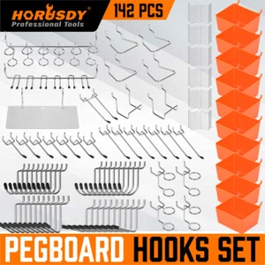 142Pc Pegboard Hooks Set Peg board Hanger Assortment Storage Trays Organizer Bin - Picture 1 of 10
