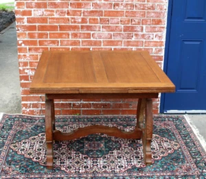 English Antique Oak Draw Leaf Table | Rustic Kitchen or Dining Room Table - Picture 1 of 8
