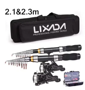 2.1m 2.3 m Telescopic Fishing Rod Reel Combo Full Kit Carbon Fiber Rod Pole - Picture 1 of 10