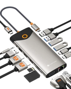 Docking Station d'accueil USB C 15-en-1 2 HDMI 4K@60Hz VGA USB-C/A 5Gbps Lec... - Afbeelding 1 van 7