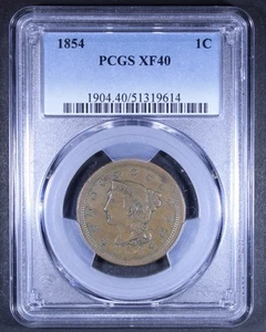 1854 Braided Hair Large Cent - 1c PCGS XF40 - Picture 1 of 4