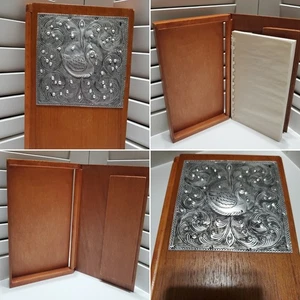 Vintage Holz Ente Schriftrolle Repousse verzierte Metalltafel Telefon Adressbox Buch - Bild 1 von 10