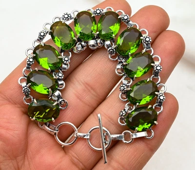 Peridot Bracelet Gemstone Handmade 925 Sterling Silver Jewelry For Thanksgiving - Image 1 of 4