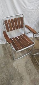 Vintage MCM Lawn Chair Redwood & Aluminum Folding Chair 6 Slat - Picture 1 of 13