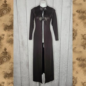 Vintage 70er Jahre schokobraun Staubtuch mit Perlen Sunburst Details, Krawattenverschluss, Gr. 8 - Bild 1 von 9