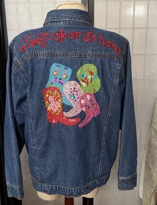 Don’t Mess With Texas Embroid’d Sewn-On Embellishments Denim Jacket Women XL - Image 1 of 4