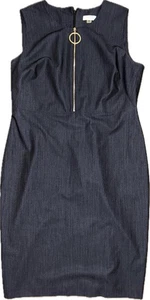 Vestido Vaina Calvin Klein Talla 16 Gris Sin Mangas Dorado Frontal Cremallera Cuello Redondo - Imagen 1 de 6