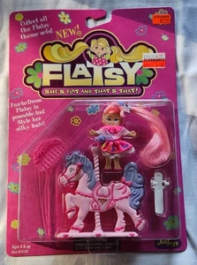 Flatsy bambola giostra cavallo 1994 vintage vestito capelli rosa 13102 solo giocattoli sigillato pony - Foto 1 di 3