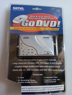 Sima Go DVD CT-200 Backup Transfer VHS To DVD BRAND NEW SEALED Box Damage - Image 1 of 4