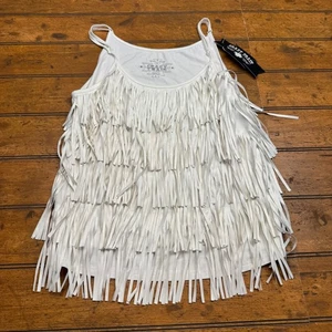 Crazy Train Tanktop weiß Kunstleder Fransen Boho Festival - Bild 1 von 5