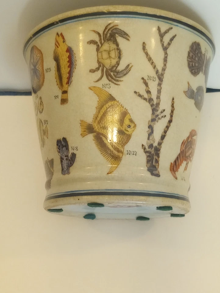 VASEBCACHEPOT Homart de porcelana pintada a mano rara playa acuática Foto 1 de 4