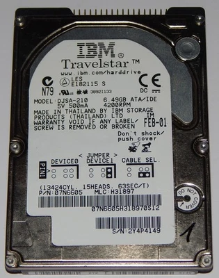 IBM Travelstar DJSA-210 6,49GB 44pin IDE 2,5" HDD Festplatte 6,5 GB Hard Disk - Bild 1 von 4