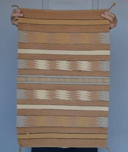 Finely Woven Chinle Navajo Rug - Vintage - Tans Grays White - 26" x 17" - Picture 1 of 2
