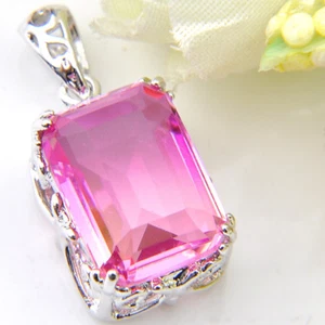 Best Sale Fire Rectangle Bi-Colored Tourmaline Gems Silver Necklace Pendants - Picture 1 of 6